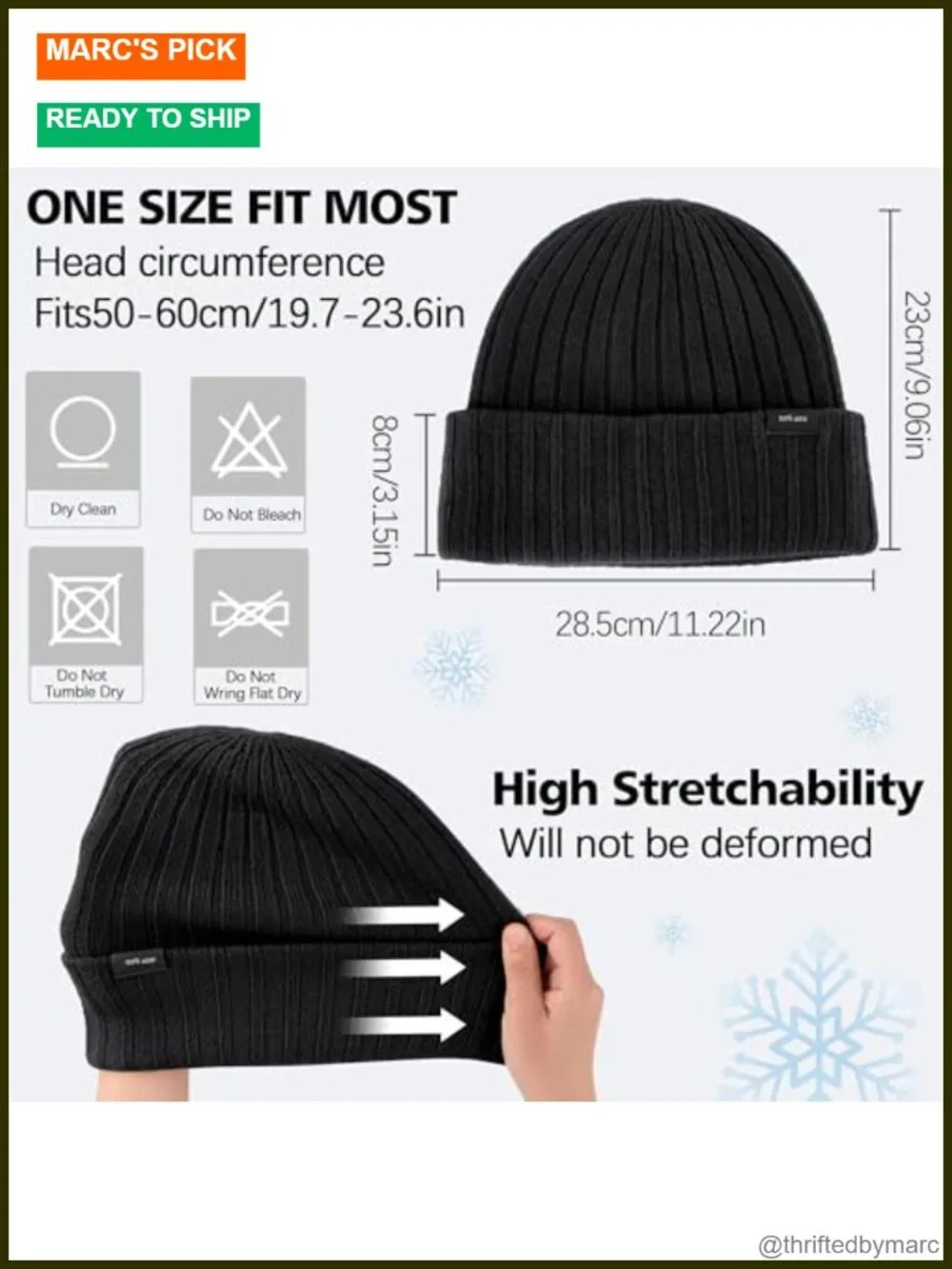 100% Wool Beanie Hat Unisex Winter Double Layer Stretchy Knit Windproof Cuffed